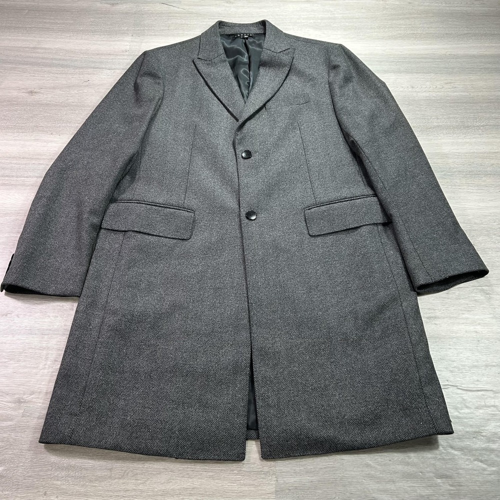 Theory Overcoat Mens XL Gray Colbert Ravine‎ Wool Herringbone Topcoat Coat